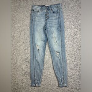 Kancan Jeans Womens 1 Skinny Light Wash Distressed Holes Casual Night Out Party